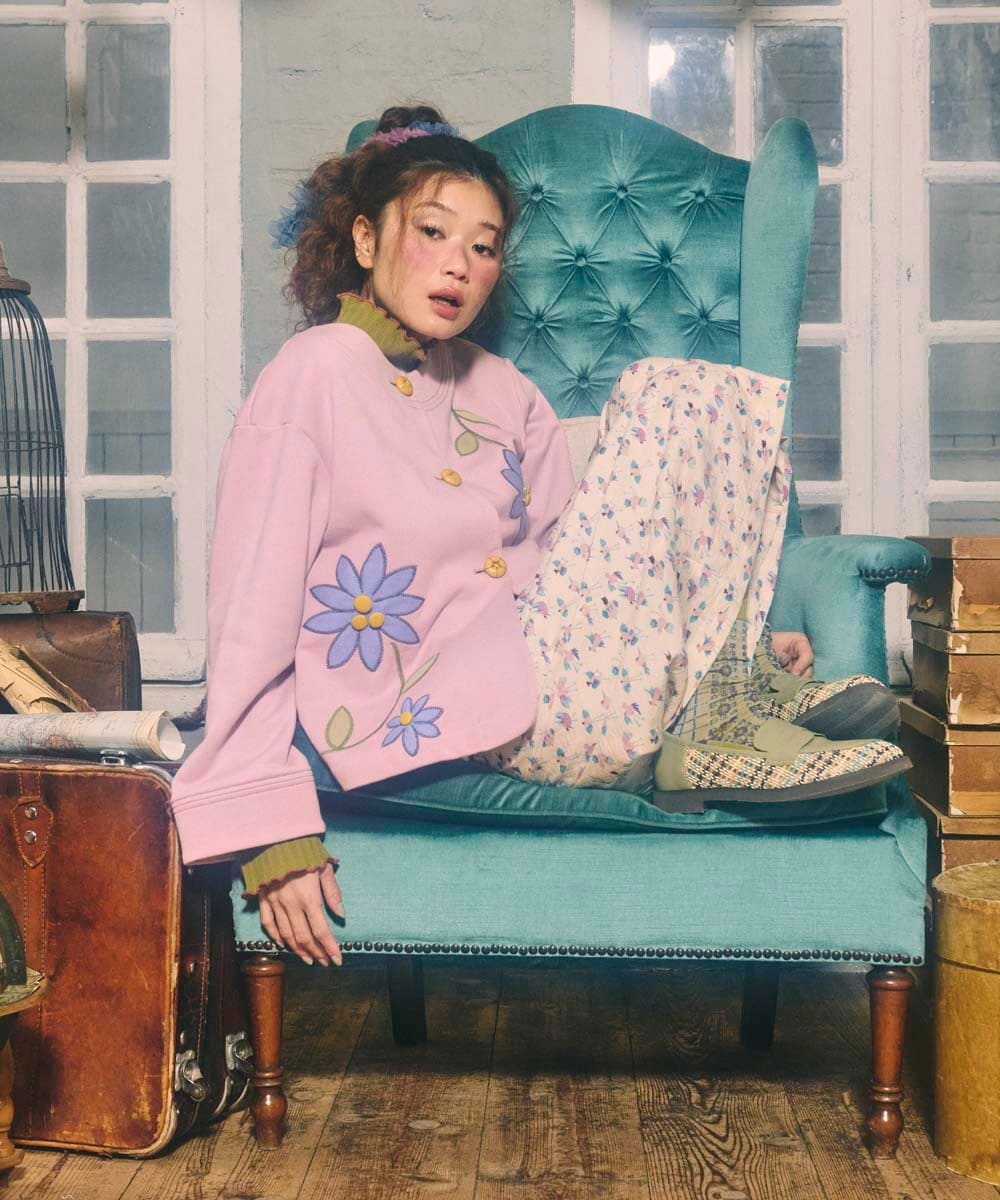 GJLDD01220 Jocomomola(ホコモモラ) Palominos 鳥プリントワイドパンツ アイボリー