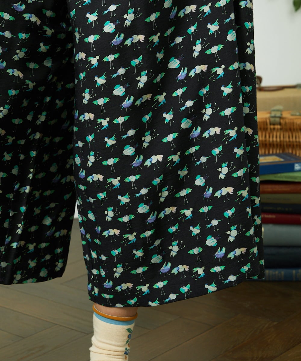 GJLDD01220 Jocomomola(ホコモモラ) Palominos 鳥プリントワイドパンツ ブラック