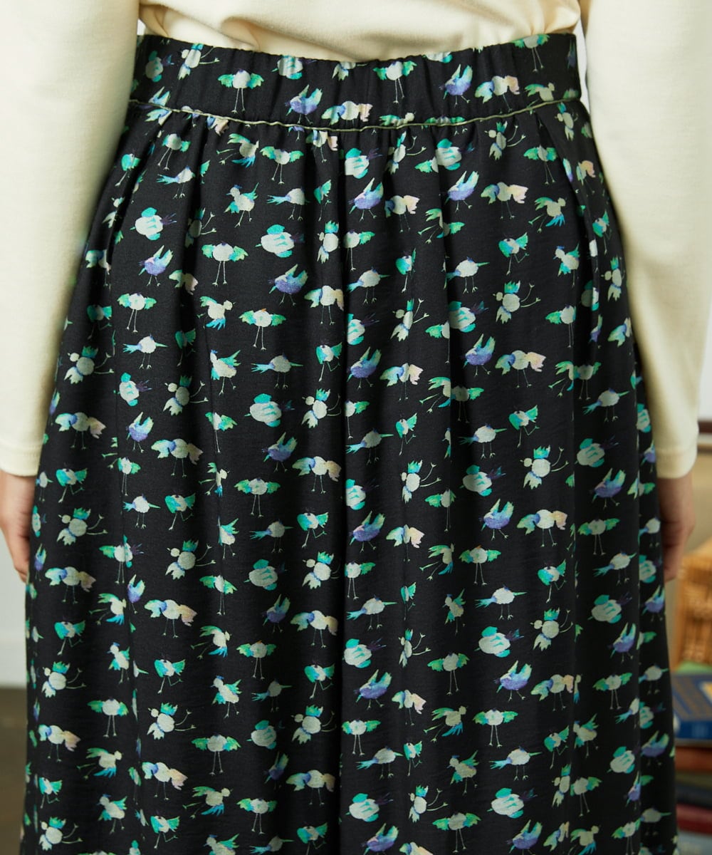 GJLDD01220 Jocomomola(ホコモモラ) Palominos 鳥プリントワイドパンツ ブラック