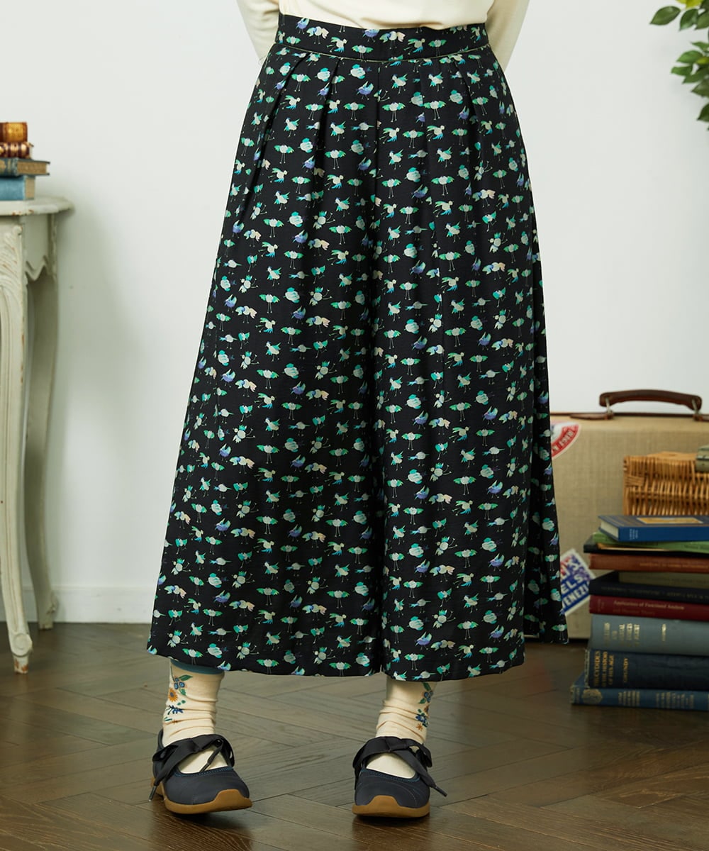 GJLDD01220 Jocomomola(ホコモモラ) Palominos 鳥プリントワイドパンツ ブラック