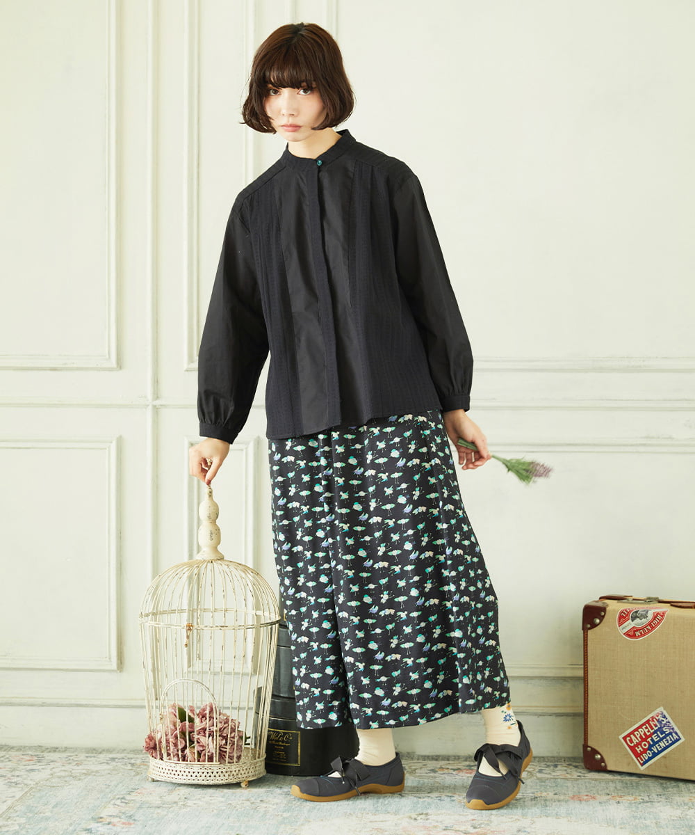 GJLDD01220 Jocomomola(ホコモモラ) Palominos 鳥プリントワイドパンツ ブラック