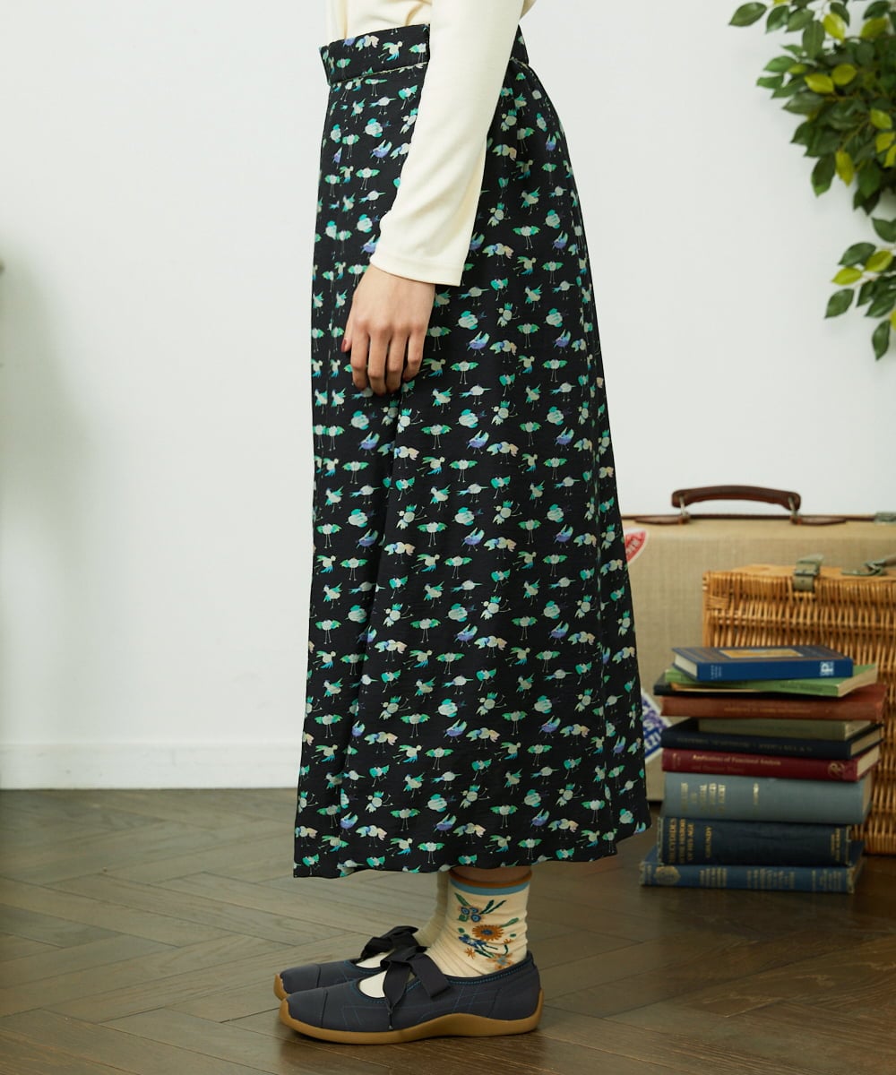 GJLDD01220 Jocomomola(ホコモモラ) Palominos 鳥プリントワイドパンツ ブラック