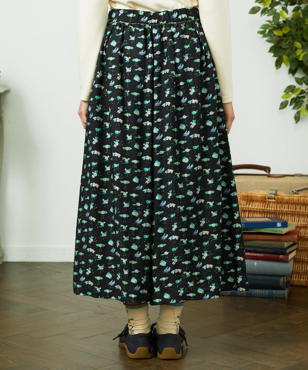 GJLDD01220 Jocomomola(ホコモモラ) Palominos 鳥プリントワイドパンツ ブラック