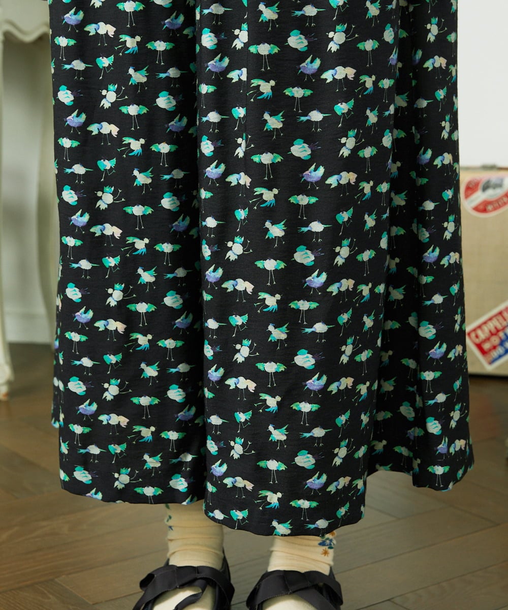 GJLDD01220 Jocomomola(ホコモモラ) Palominos 鳥プリントワイドパンツ ブラック