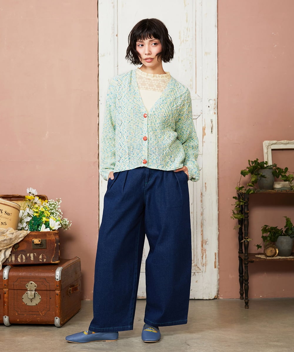 GJLDE39180 Jocomomola(ホコモモラ) デニムカーブシルエットパンツ ネイビー