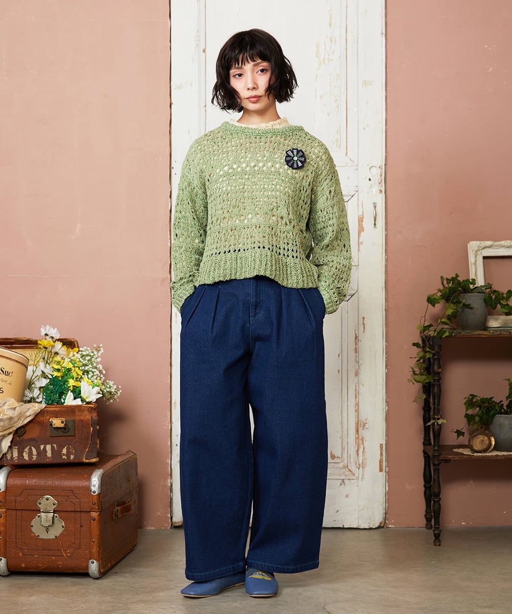 GJLDE39180 Jocomomola(ホコモモラ) デニムカーブシルエットパンツ ネイビー