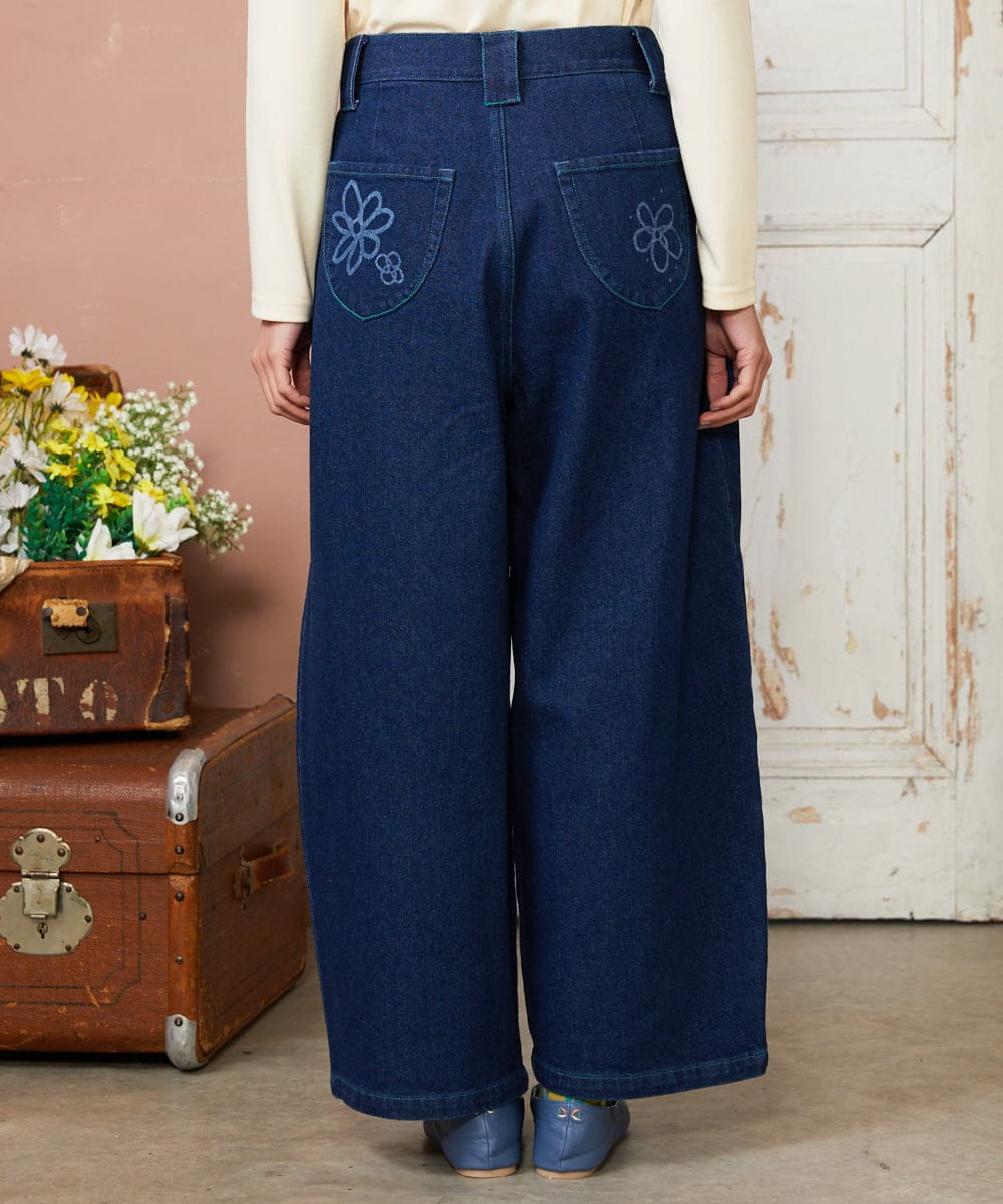 GJLDE39180 Jocomomola(ホコモモラ) デニムカーブシルエットパンツ ネイビー