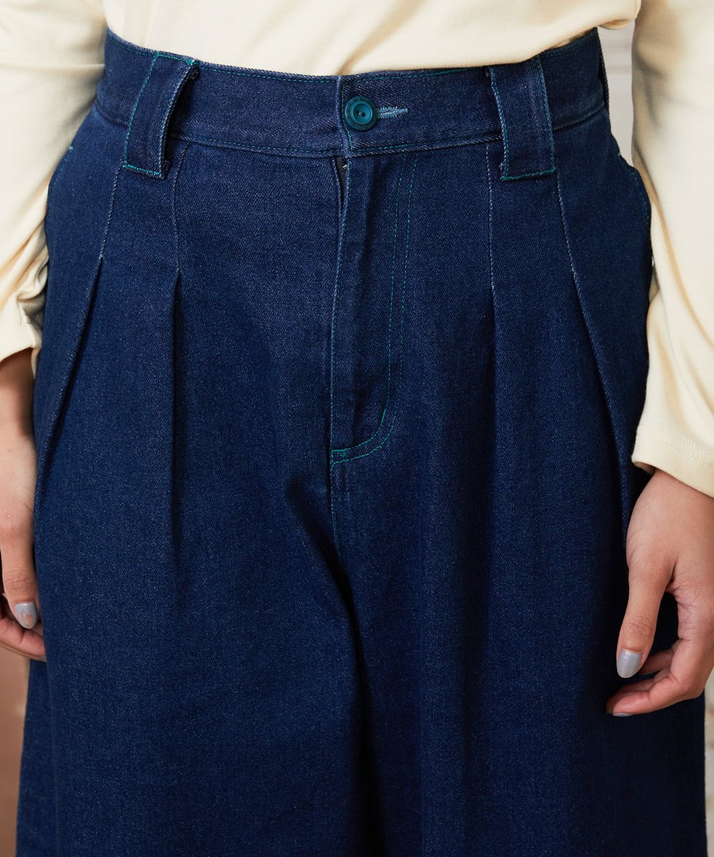 GJLDE39180 Jocomomola(ホコモモラ) デニムカーブシルエットパンツ ネイビー