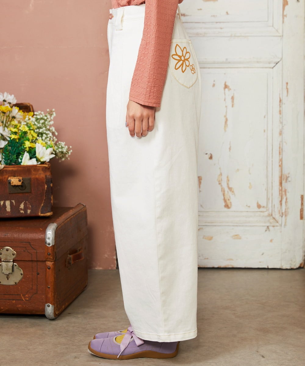 GJLDE40180 Jocomomola(ホコモモラ) カツラギカーブシルエットパンツ アイボリー