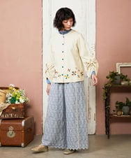 GJLDE41240 Jocomomola(ホコモモラ) フラワースカラップ総刺繍ワイドパンツ ブルー