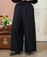 GJLDE41240 Jocomomola(ホコモモラ) フラワースカラップ総刺繍ワイドパンツ ブラック