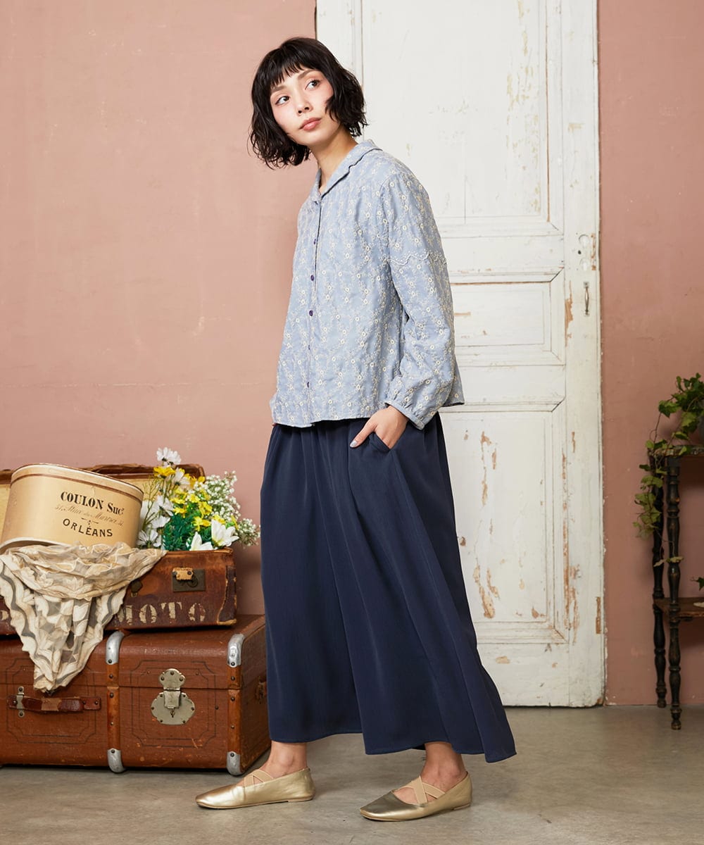 GJLDE44200 Jocomomola(ホコモモラ) RIO ベルト付き楊柳ワイドパンツ ネイビー