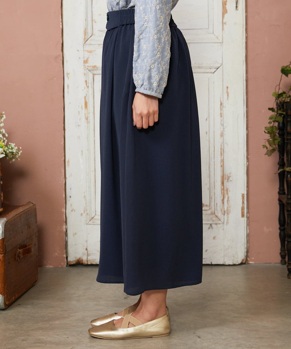 GJLDE44200 Jocomomola(ホコモモラ) RIO ベルト付き楊柳ワイドパンツ ネイビー