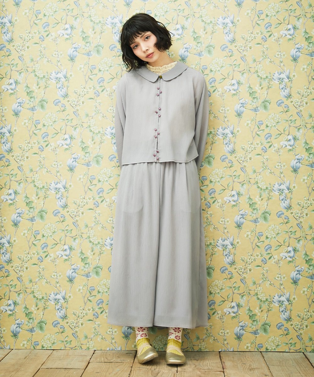 GJLDE44200 Jocomomola(ホコモモラ) RIO ベルト付き楊柳ワイドパンツ ライトグレー