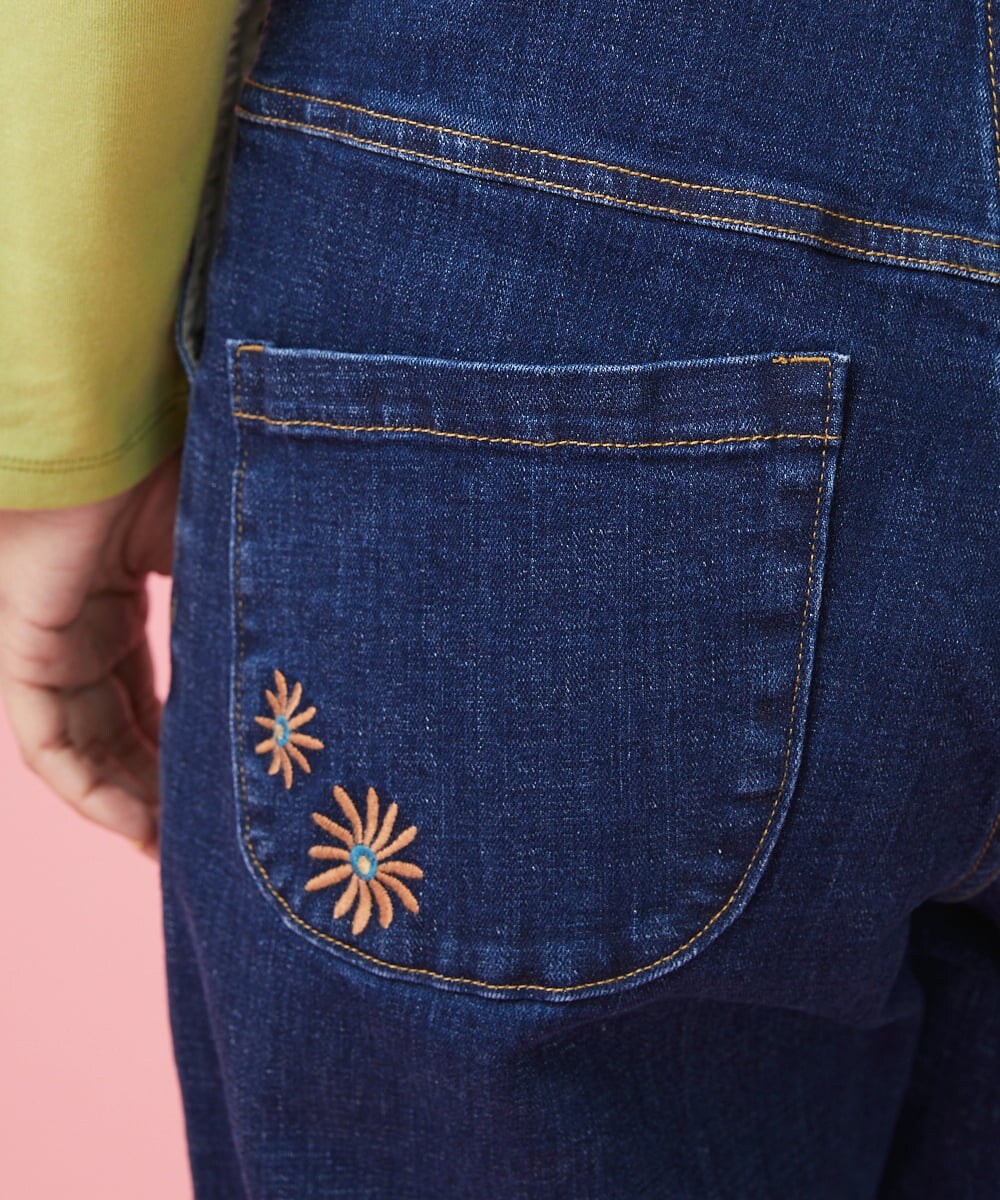GJLDT40190 Jocomomola(ホコモモラ) フラワー刺繍 デニムパンツ ネイビー
