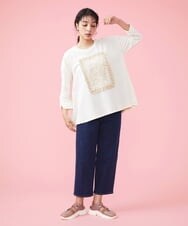 GJLDT40190 Jocomomola(ホコモモラ) フラワー刺繍 デニムパンツ ネイビー