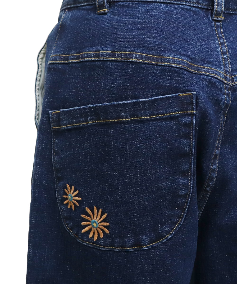 GJLDT40190 Jocomomola(ホコモモラ) フラワー刺繍 デニムパンツ ネイビー
