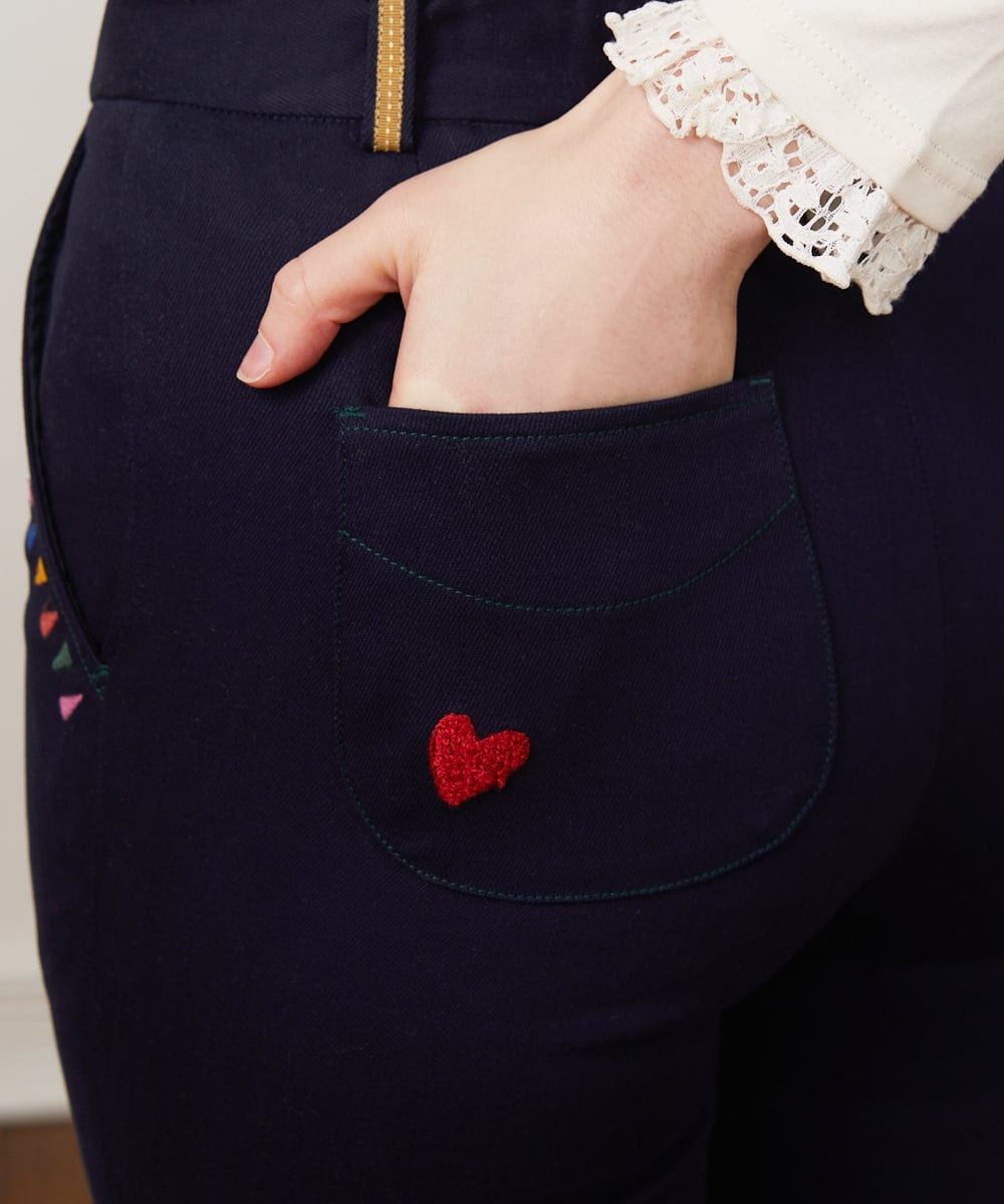 GJLFA34180 Jocomomola(ホコモモラ) Bandera 刺繍ツイルストレッチパンツ ネイビー