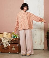 GJLFD33200 Jocomomola(ホコモモラ) Facil 刺繍入りツイルワイドパンツ ライトピンク