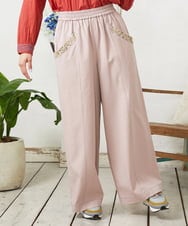 GJLFD33200 Jocomomola(ホコモモラ) Facil 刺繍入りツイルワイドパンツ ライトピンク