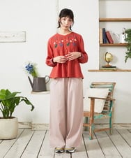 GJLFD33200 Jocomomola(ホコモモラ) Facil 刺繍入りツイルワイドパンツ ライトピンク