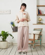 GJLFD33200 Jocomomola(ホコモモラ) Facil 刺繍入りツイルワイドパンツ ライトピンク