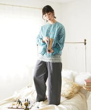 GJLFD33200 Jocomomola(ホコモモラ) Facil 刺繍入りツイルワイドパンツ ダークグレー