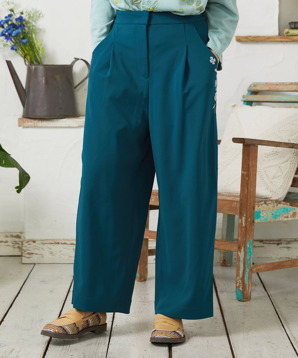 GJLFD50220 Jocomomola(ホコモモラ) El Rucio フラワーアップリケポンチパンツ［オケージョン/セレモニー］ グリーン