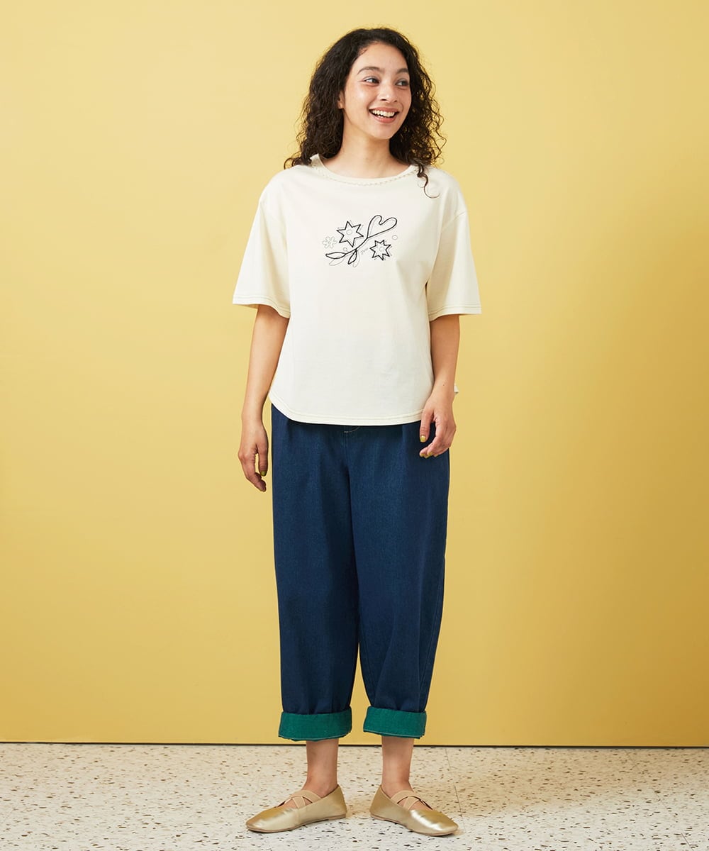 GJLGA31180 Jocomomola(ホコモモラ) Reflejo 配色デニムパンツ グリーン