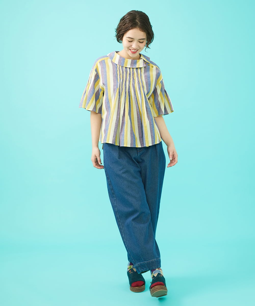 GJLGA31180 Jocomomola(ホコモモラ) Reflejo 配色デニムパンツ グリーン