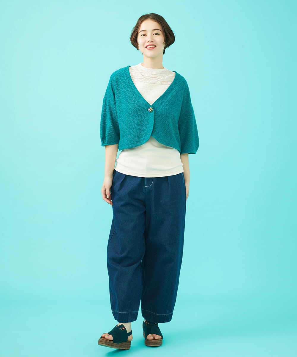 GJLGA31180 Jocomomola(ホコモモラ) Reflejo 配色デニムパンツ グリーン