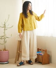 GJLGA34220 Jocomomola(ホコモモラ) ピコリネンワイドシルエットパンツ グリーン