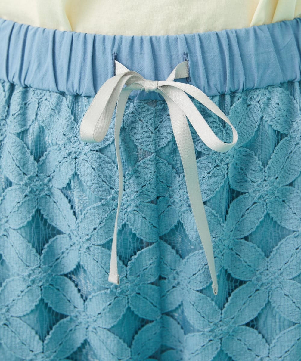 GJLGA36230 Jocomomola(ホコモモラ) Flor 総レースワイドパンツ ブラック