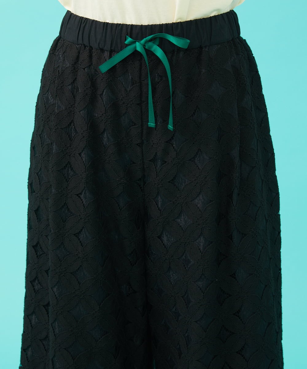GJLGA36230 Jocomomola(ホコモモラ) Flor 総レースワイドパンツ ブラック