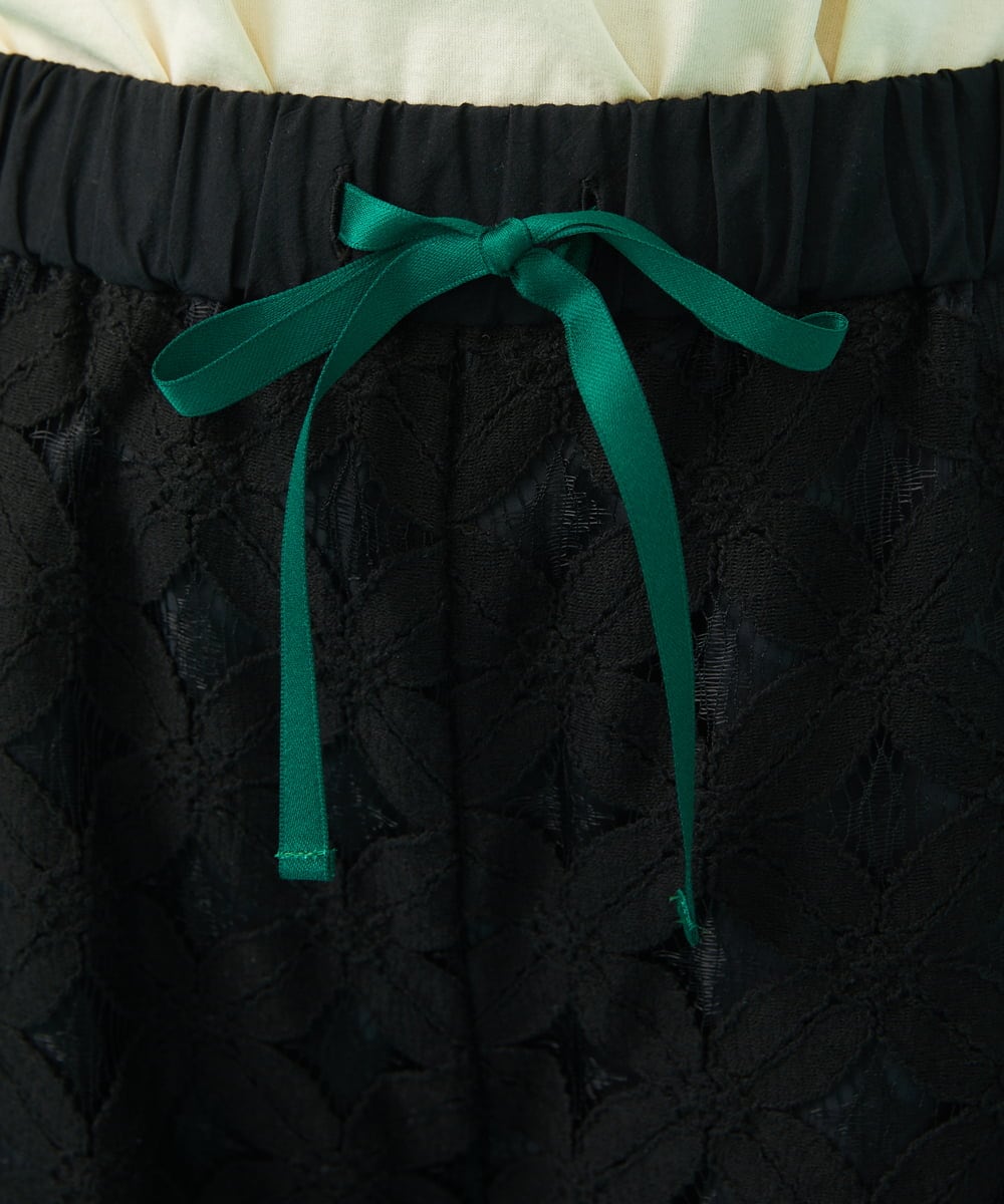 GJLGA36230 Jocomomola(ホコモモラ) Flor 総レースワイドパンツ ブラック