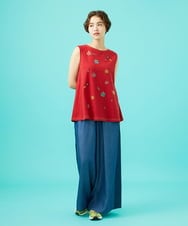 GJLGB41200 Jocomomola(ホコモモラ) Flor pintada テンセルデニムワイドパンツ ライトブルー
