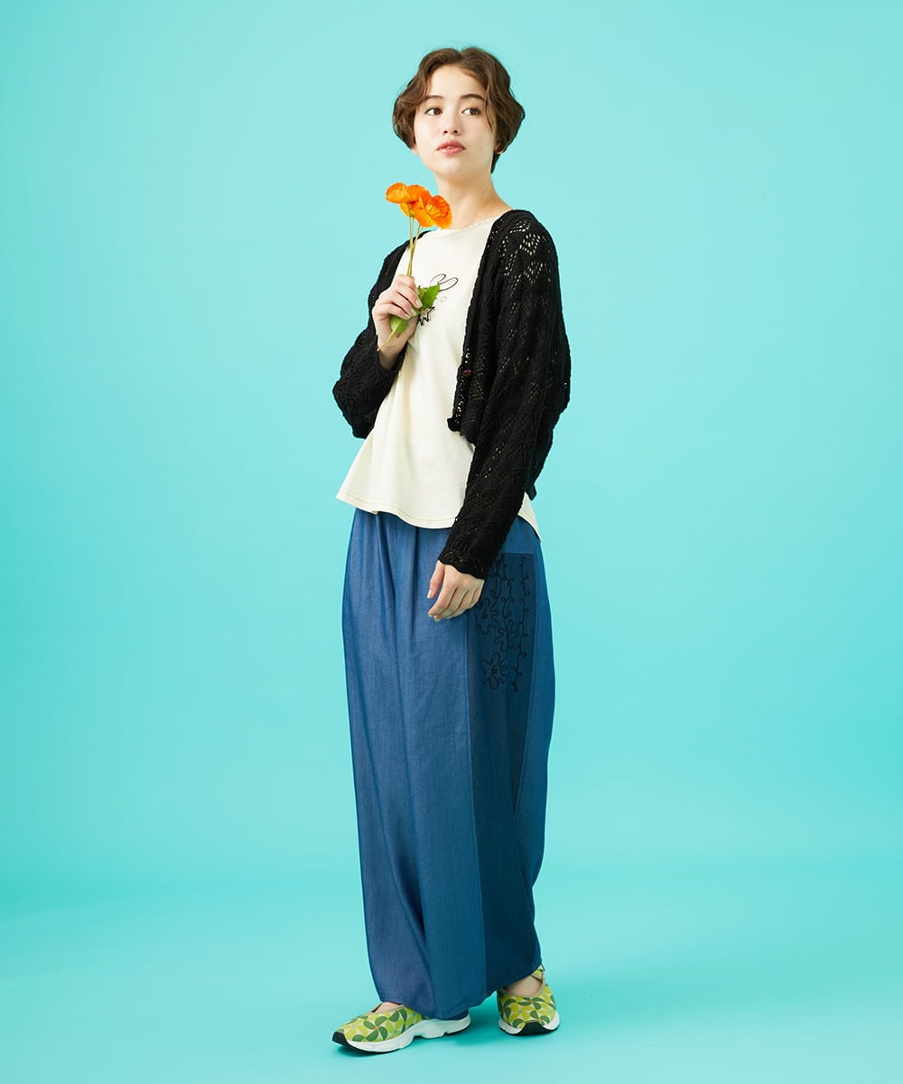 GJLGB41200 Jocomomola(ホコモモラ) Flor pintada テンセルデニムワイドパンツ ライトブルー