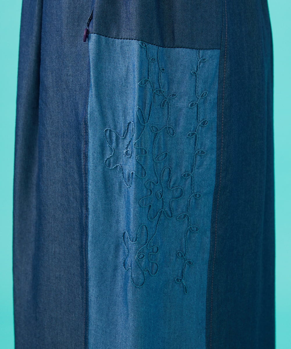 GJLGB41200 Jocomomola(ホコモモラ) Flor pintada テンセルデニムワイドパンツ ライトブルー