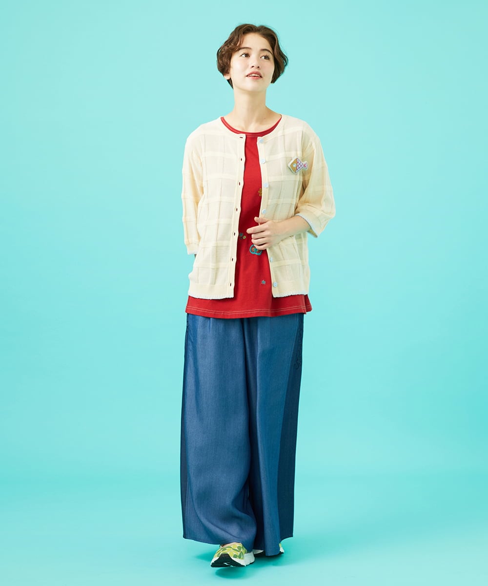 GJLGB41200 Jocomomola(ホコモモラ) Flor pintada テンセルデニムワイドパンツ ライトブルー