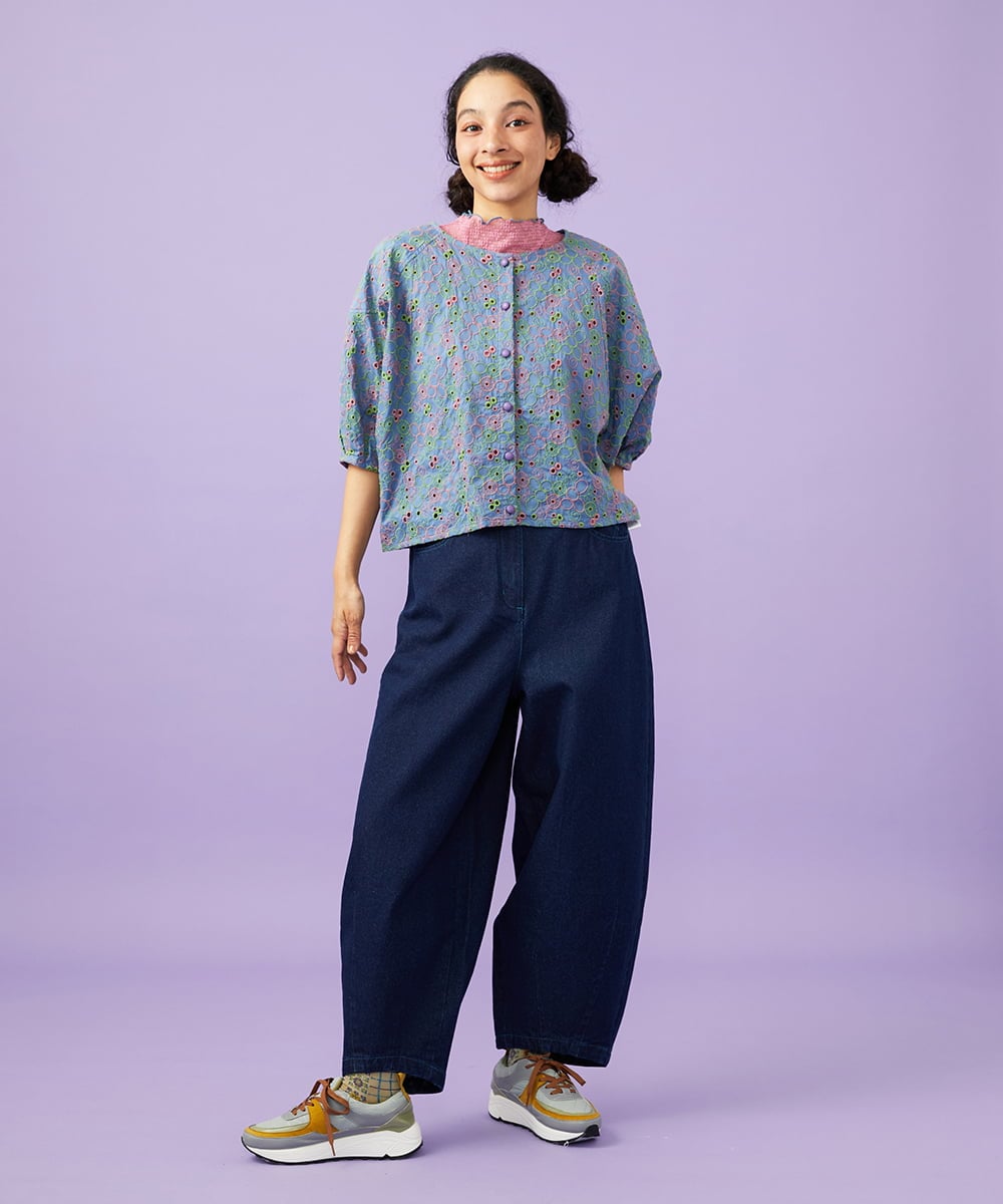 GJLGD33180 Jocomomola(ホコモモラ) Superposicion カーブシルエットデニムパンツ ネイビー