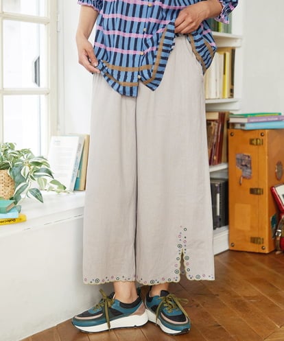 GJLGD36220 Jocomomola Lino Facil リネンワイドストレートパンツ