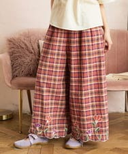 GJLGE02230 Jocomomola(ホコモモラ) Dulcinea チェックスカラップ刺繍入りワイドパンツ オレンジ×パープル