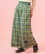 GJLGE02230 Jocomomola(ホコモモラ) Dulcinea チェックスカラップ刺繍入りワイドパンツ グリーン×ブルー