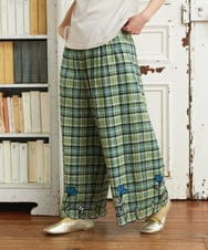 GJLGE02230 Jocomomola(ホコモモラ) Dulcinea チェックスカラップ刺繍入りワイドパンツ グリーン×ブルー