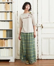 GJLGE02230 Jocomomola(ホコモモラ) Dulcinea チェックスカラップ刺繍入りワイドパンツ グリーン×ブルー