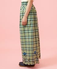 GJLGE02230 Jocomomola(ホコモモラ) Dulcinea チェックスカラップ刺繍入りワイドパンツ グリーン×ブルー