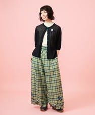 GJLGE02230 Jocomomola(ホコモモラ) Dulcinea チェックスカラップ刺繍入りワイドパンツ グリーン×ブルー