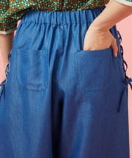 GJLGE42200 Jocomomola(ホコモモラ) Flor デニム 刺繍入りレースアップワイドパンツ ブルー