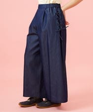 GJLGE42200 Jocomomola(ホコモモラ) Flor デニム 刺繍入りレースアップワイドパンツ ネイビー