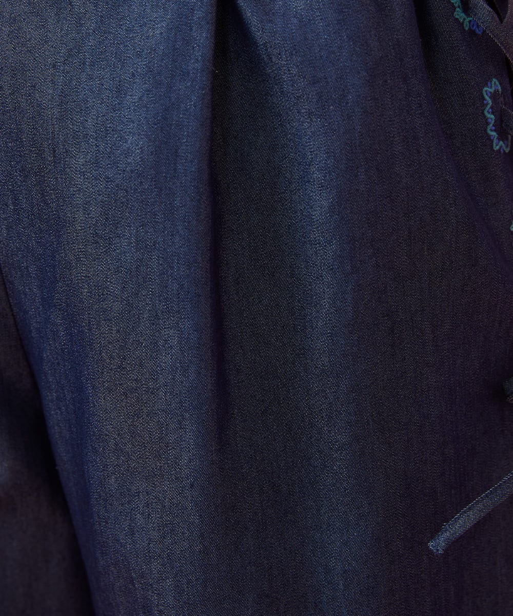 GJLGE42200 Jocomomola(ホコモモラ) Flor デニム 刺繍入りレースアップワイドパンツ ネイビー